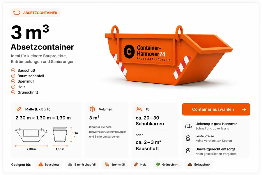 3 m³ Absetzcontainer für Bauschutt in Hannover