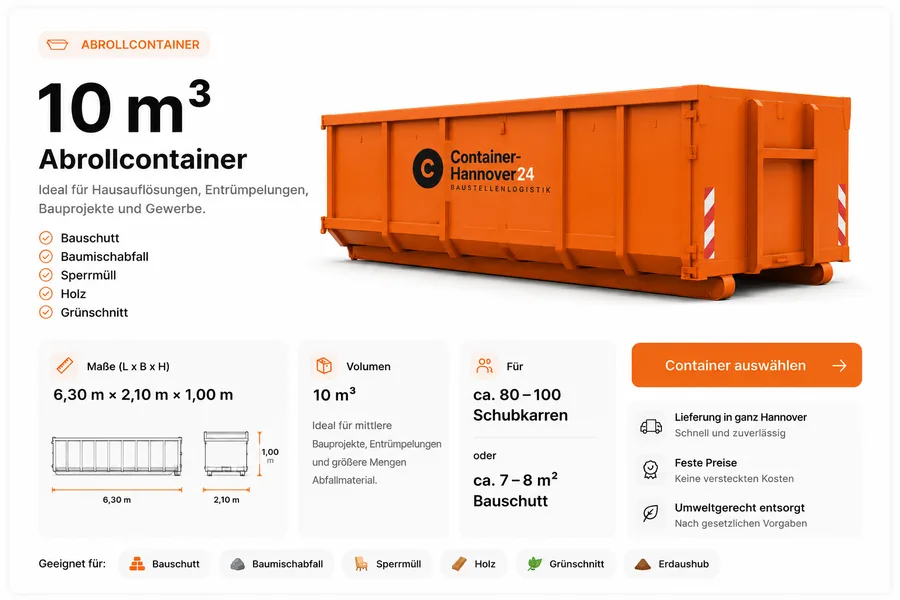 10 m³ Abrollcontainer für Mischabfall in Hannover